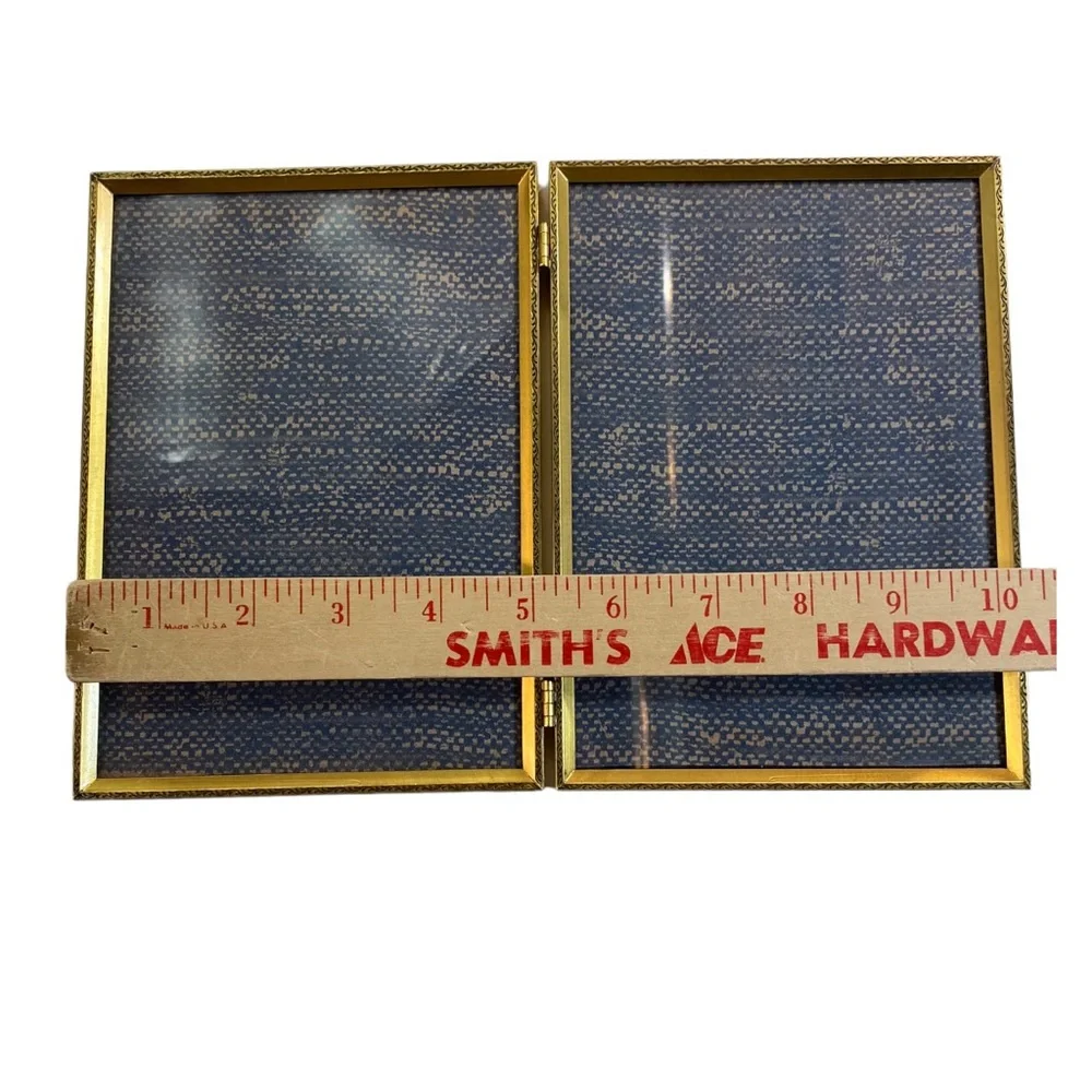 Lot (2) Vintage Photo Frame Bi-Fold Gold Brass 3x4 & 5x7 Hinged Cottagecore